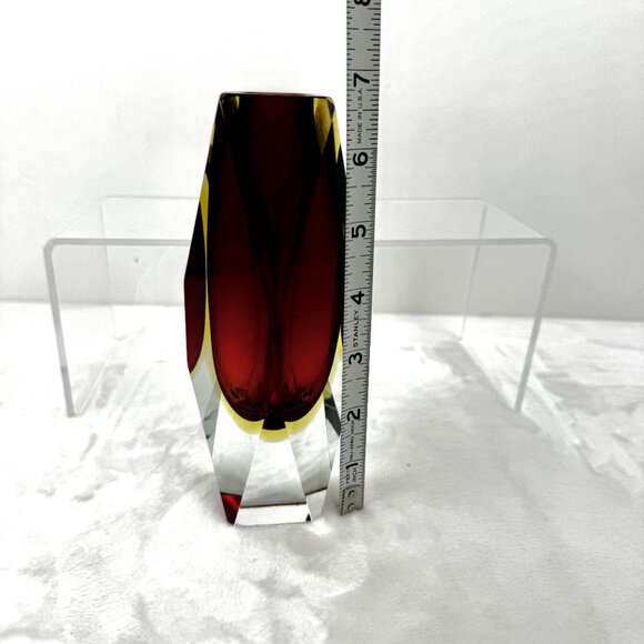 Faceted Mandruzzato Murano Sommerso 6.75" Glass Vase by Flavio Poli for Seguso - Picture 13 of 16